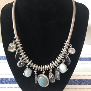 White House Black Market - Blue Silver Tone and Hematite Statement Necklace
